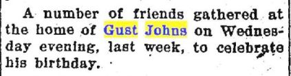 Johns Gust birthday celebration North Bay section of Door County Advocate 07 May 1920
